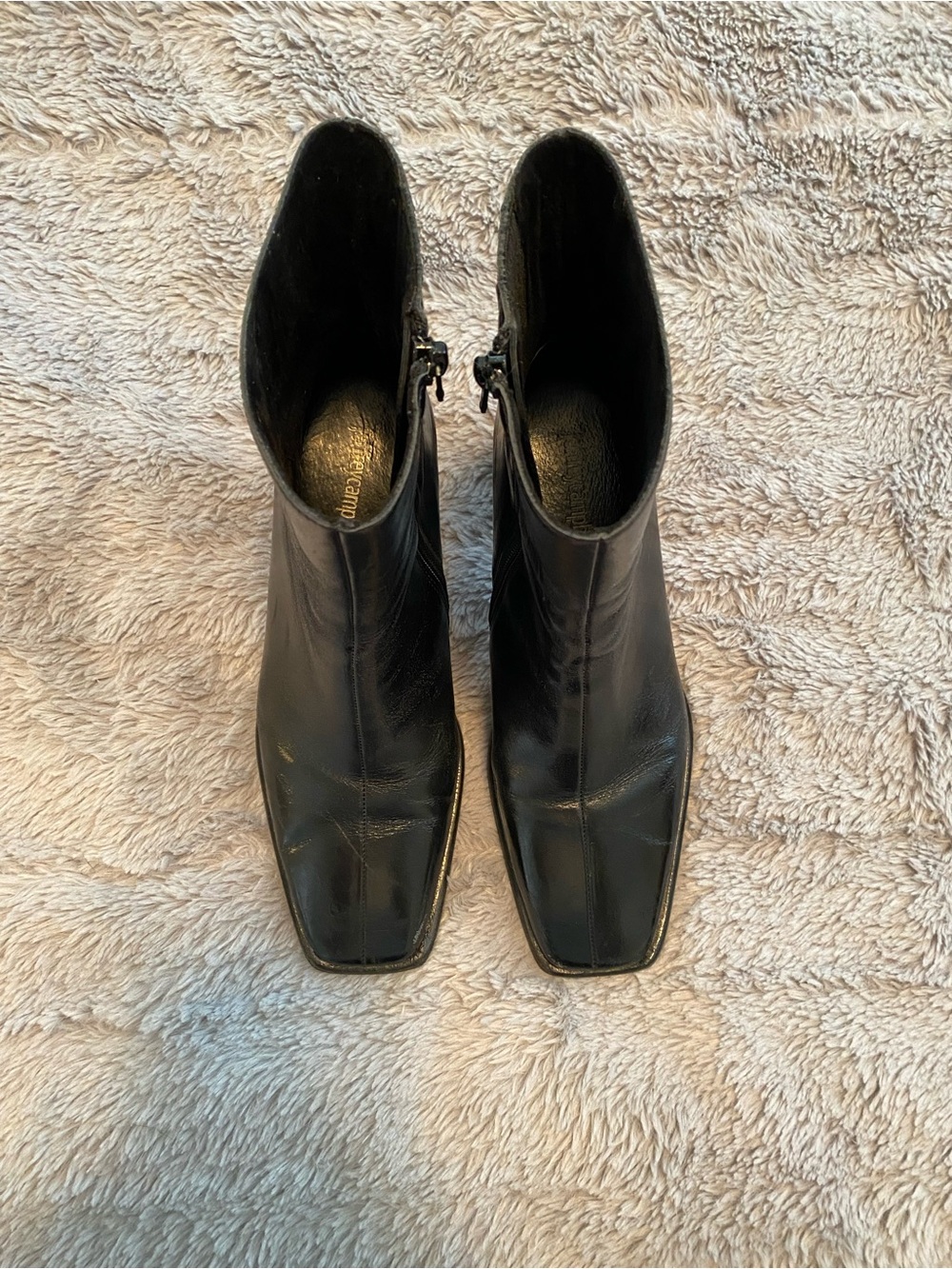 Jeffery Campbell black ankle square toe black heals boots